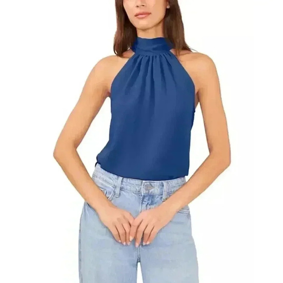 1 State Halter Back Tie Satin Top Black Size Medium NWT - Picture 1 of 8